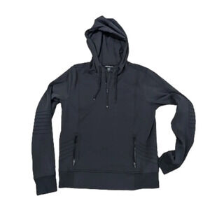 Athleta Venice Moto Hoodie S Black Jacket 1/4 Zip Sweatshirt with Pockets